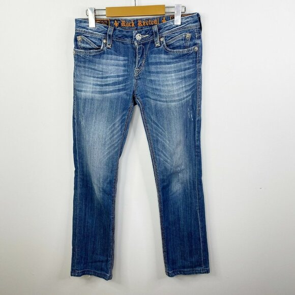 Rock Revival Jeans Hazel Straight Denim Blue Flap Pockets Womens Size 29 x 29 - Picture 4 of 7